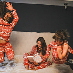 Pigiama Natale Famiglia Rosso con fantasie bianche