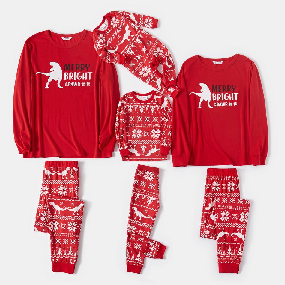 Pigiama Natale Famiglia Dinosauro Rosso
