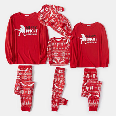 Pigiama Natale Famiglia Dinosauro Rosso
