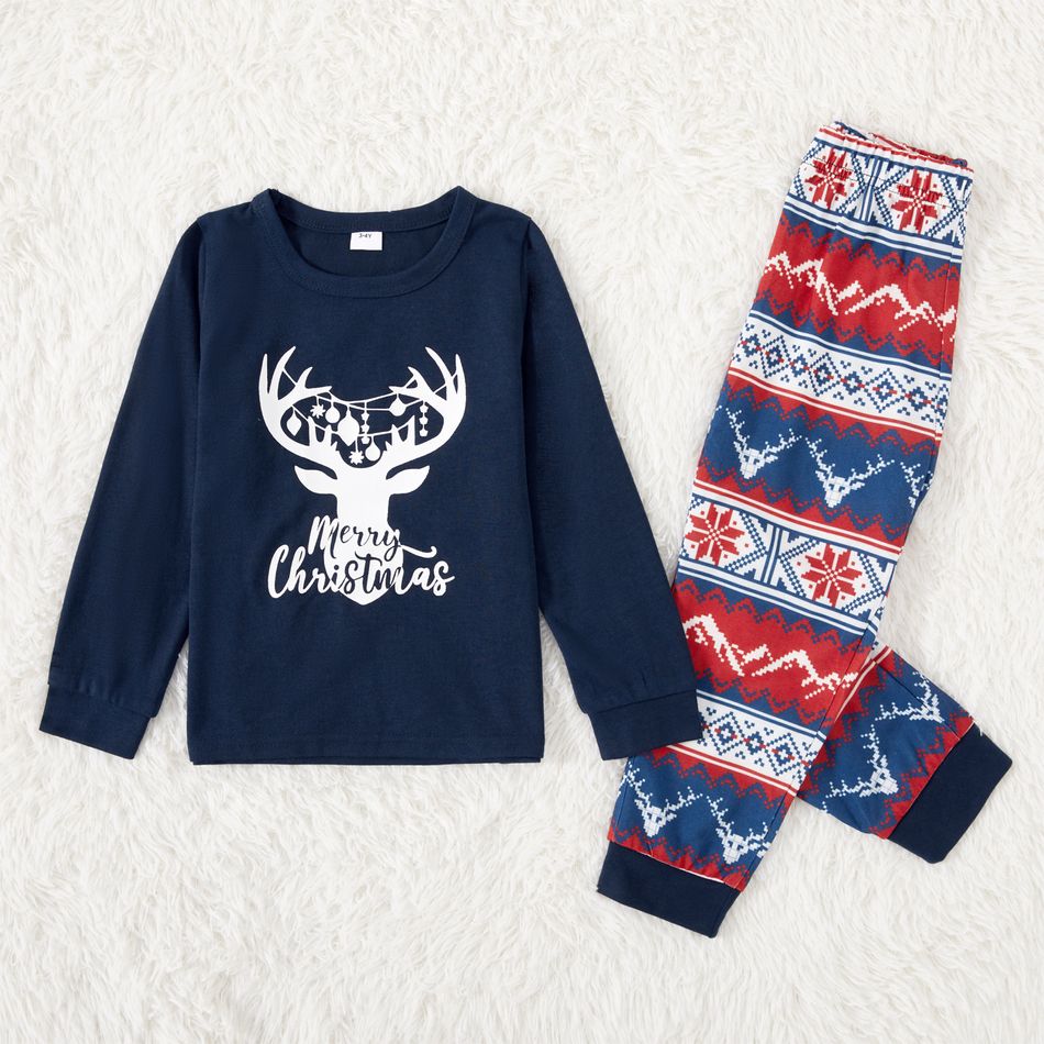 Pigiama Natale Famiglia Blu Con Renna E Luci Set