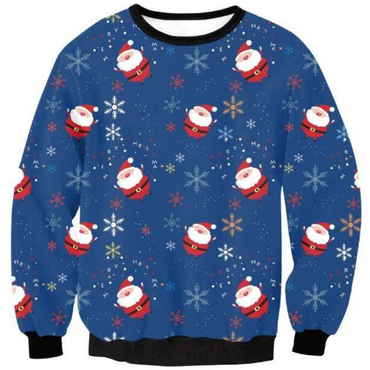 maglione natalizio blu con babbi natale