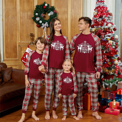 Pigiama Natale Famiglia Quadri rossi e verdi con renna