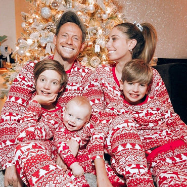 Pigiama Natale Famiglia Rosso con fantasie bianche