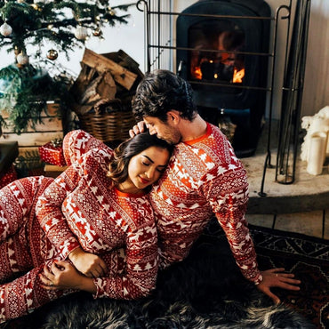 Pigiama Natale Famiglia Rosso con fantasie bianche